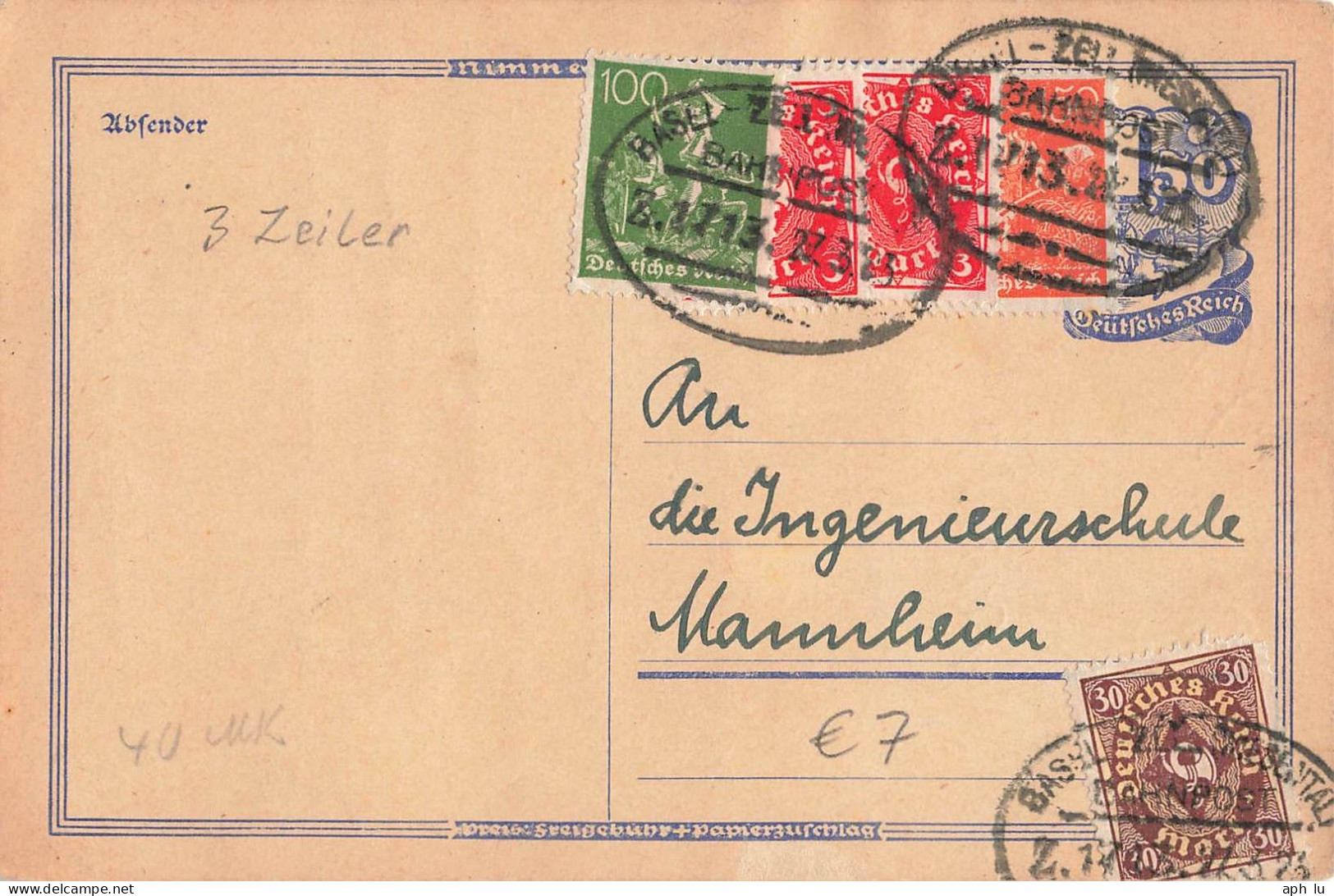 Bahnpost (Ambulant; R.P.O./T.P.O.) Basel-Zell (Wiesental) (ZA2606) - Storia Postale