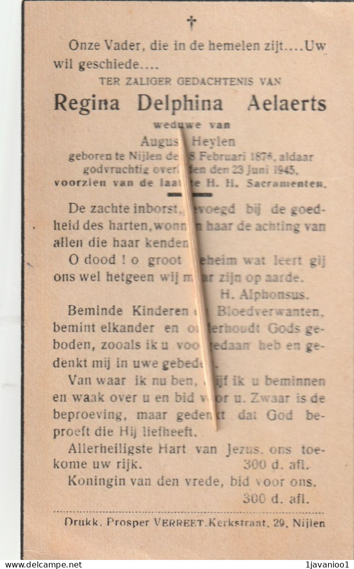 Nijlen, 1945, Regina Aelaerts, Heylen - Images Religieuses