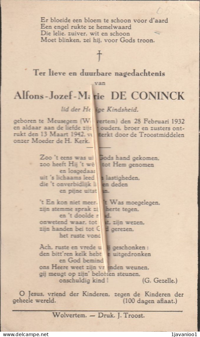 Meusegem, Wolvertem, 1942, Alfons De Coninck, - Devotion Images