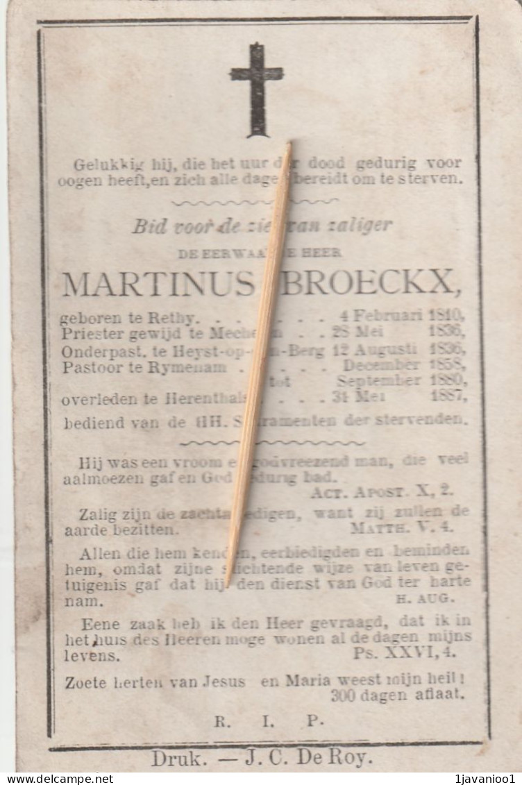 Priester, Prêtre, Abbé,Martinus Broeckx, Rethy, Retie, Mechelen, Heist Op Den Berg, Herentals, Herenthals, 1887 - Religion & Esotérisme