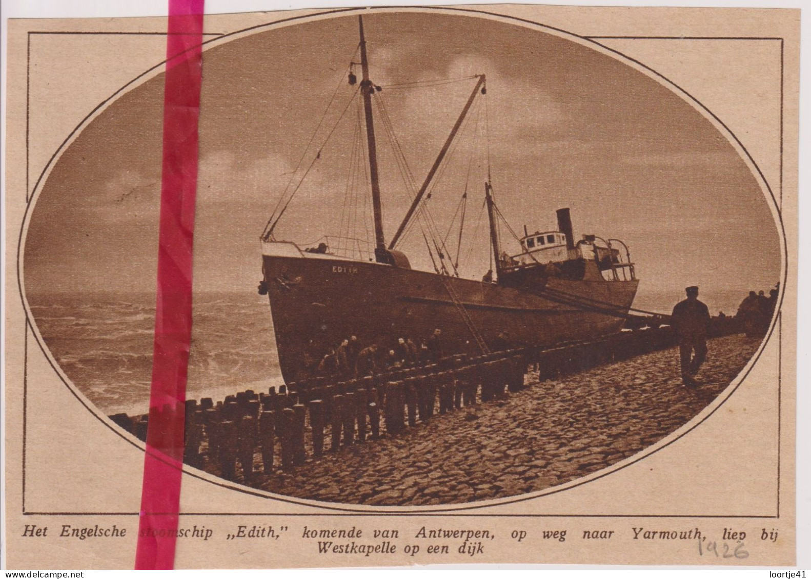 Westkapelle - Engelse Stoomschip Edith , Vast Op De Dijk - Orig. Knipsel Coupure Tijdschrift Magazine - 1926 - Non Classés