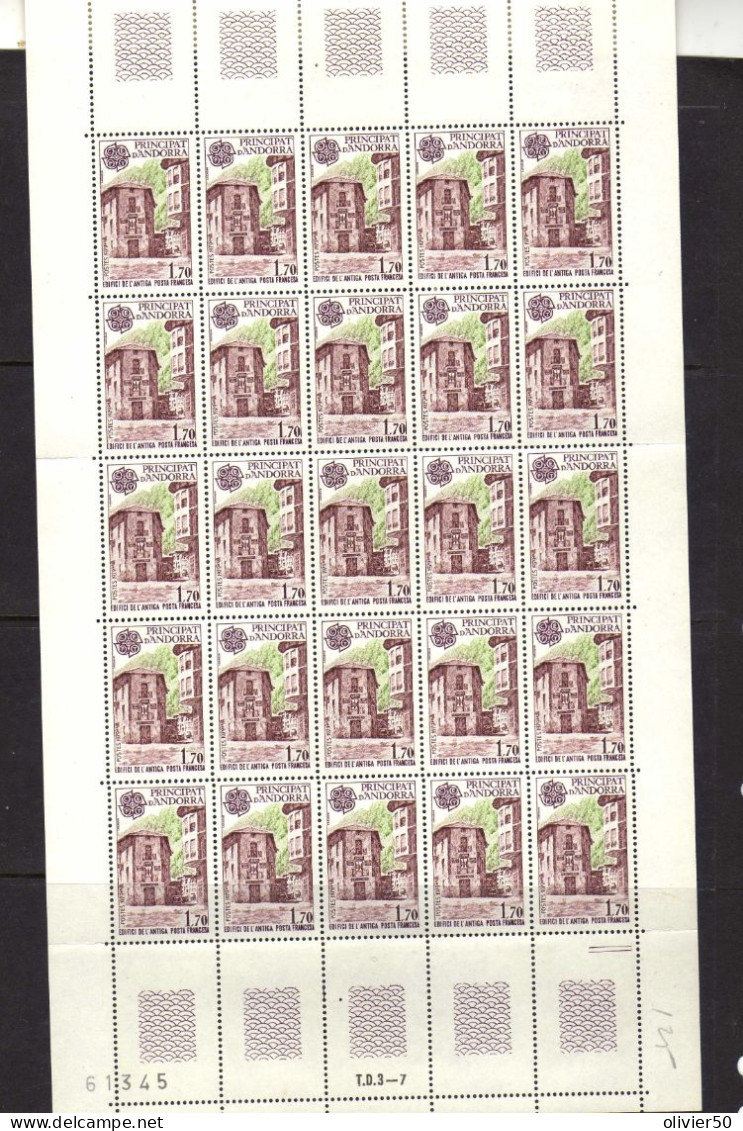Andorre Francaise - 1979-  276-277 Europa - Histoire Postale - En Feuille De 25 Ex. -  Neufs** - MNH - Unused Stamps