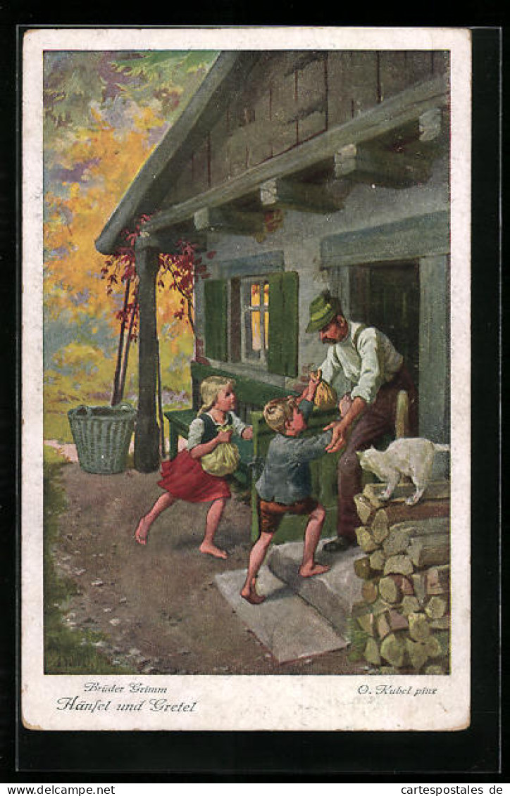 Künstler-AK Otto Kubel: Hänsel Und Gretel Kehren Heim  - Fairy Tales, Popular Stories & Legends