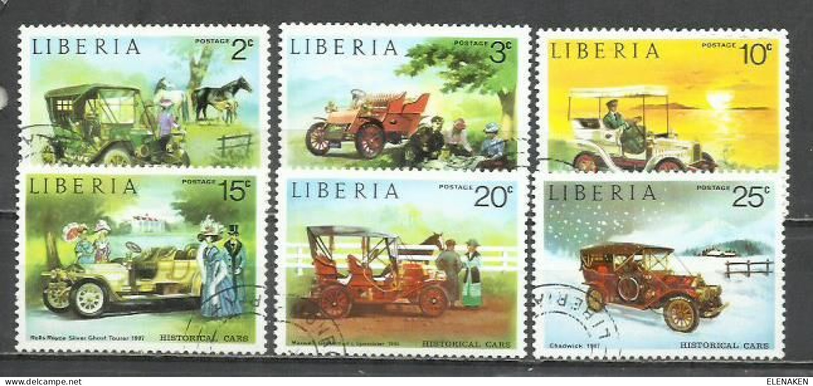 2705-LIBERIA ÁFRICA SERIE COMPLETA COCHES AUTOMÓVILES 1973 Nº 617/622. - Liberia