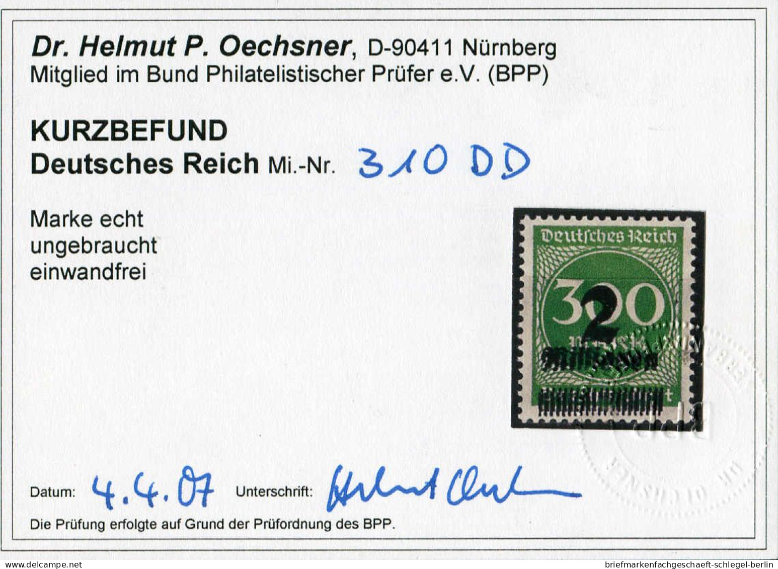 Deutsches Reich, 1923, 310 DD, Ungebraucht - Other & Unclassified