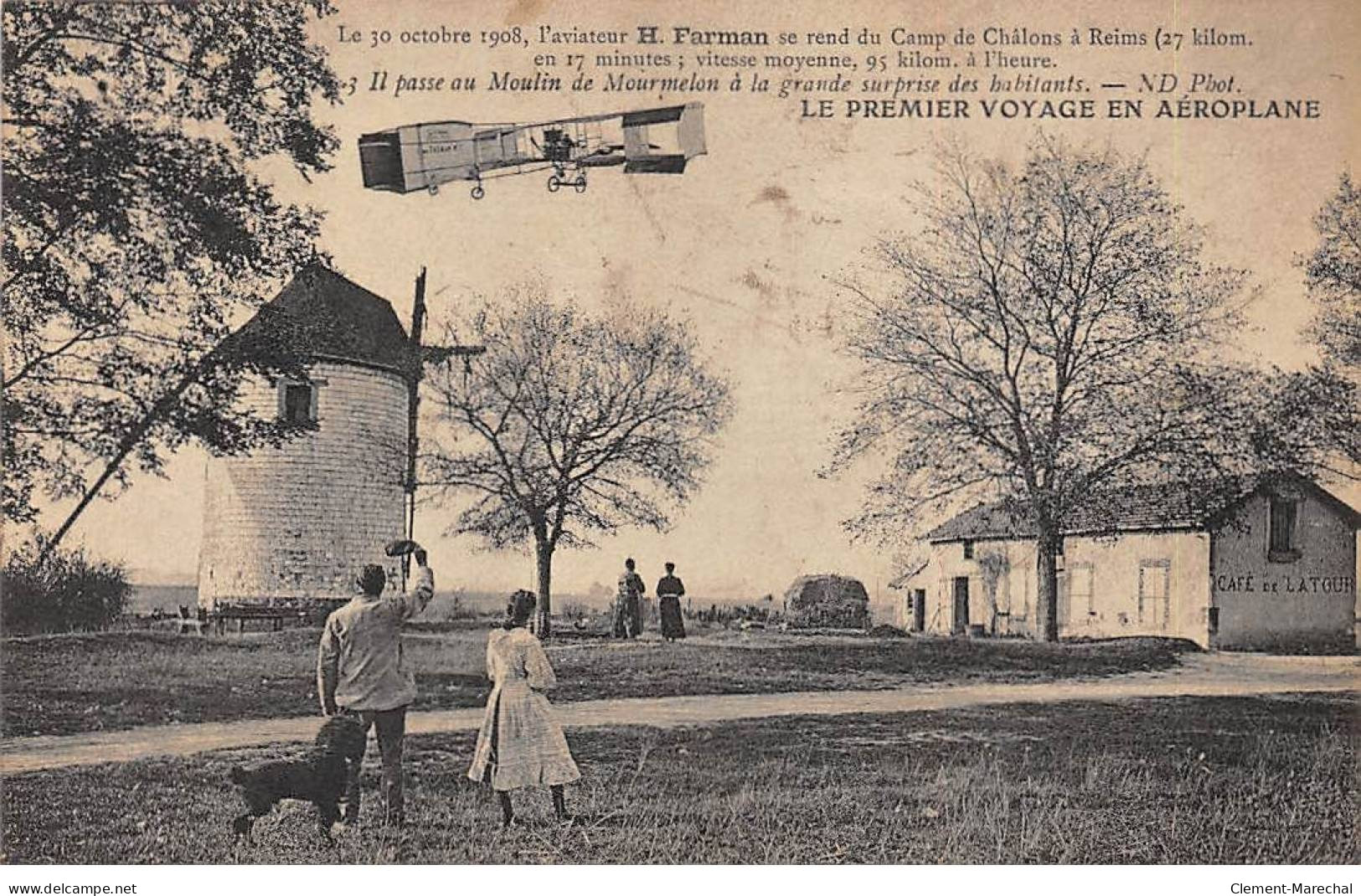 Le 30 Octobre 1908 - L'Aviateur H. Farman Se Rend Du Camp De Châlons à REIMS - Moulin De MOURMELON - Très Bon état - Mourmelon Le Grand