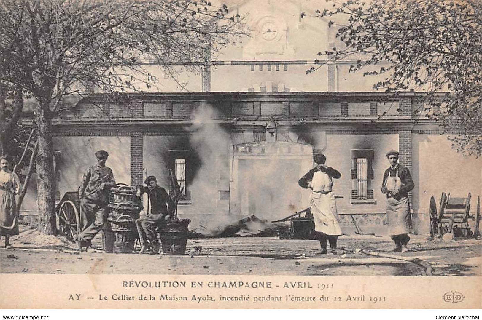 Révolution En Champagne 1911 - AY - Le Cellier De La Maison Ayola Incendié - Très Bon é Tat - Ay En Champagne