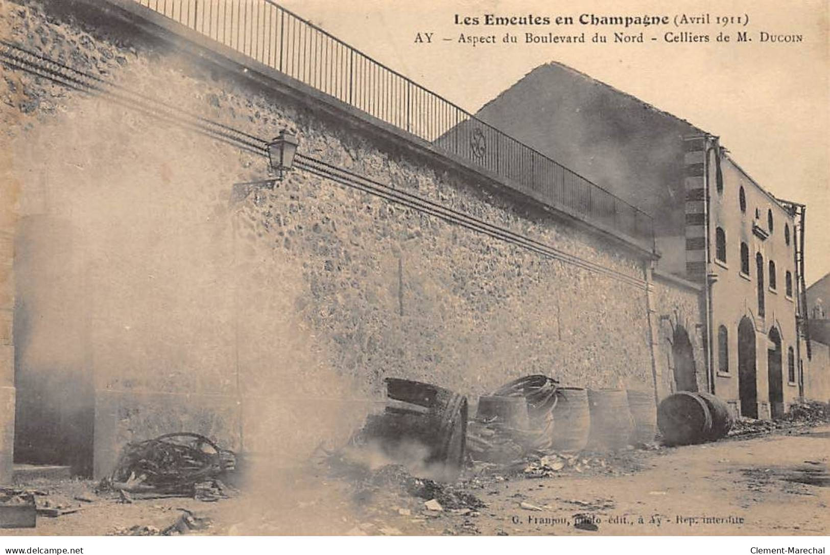 Les Emeutes En Champagne 1911 - AY - Aspectu Du Boulevard Du Nord - Celliers De M. Ducoin - Très Bon état - Ay En Champagne