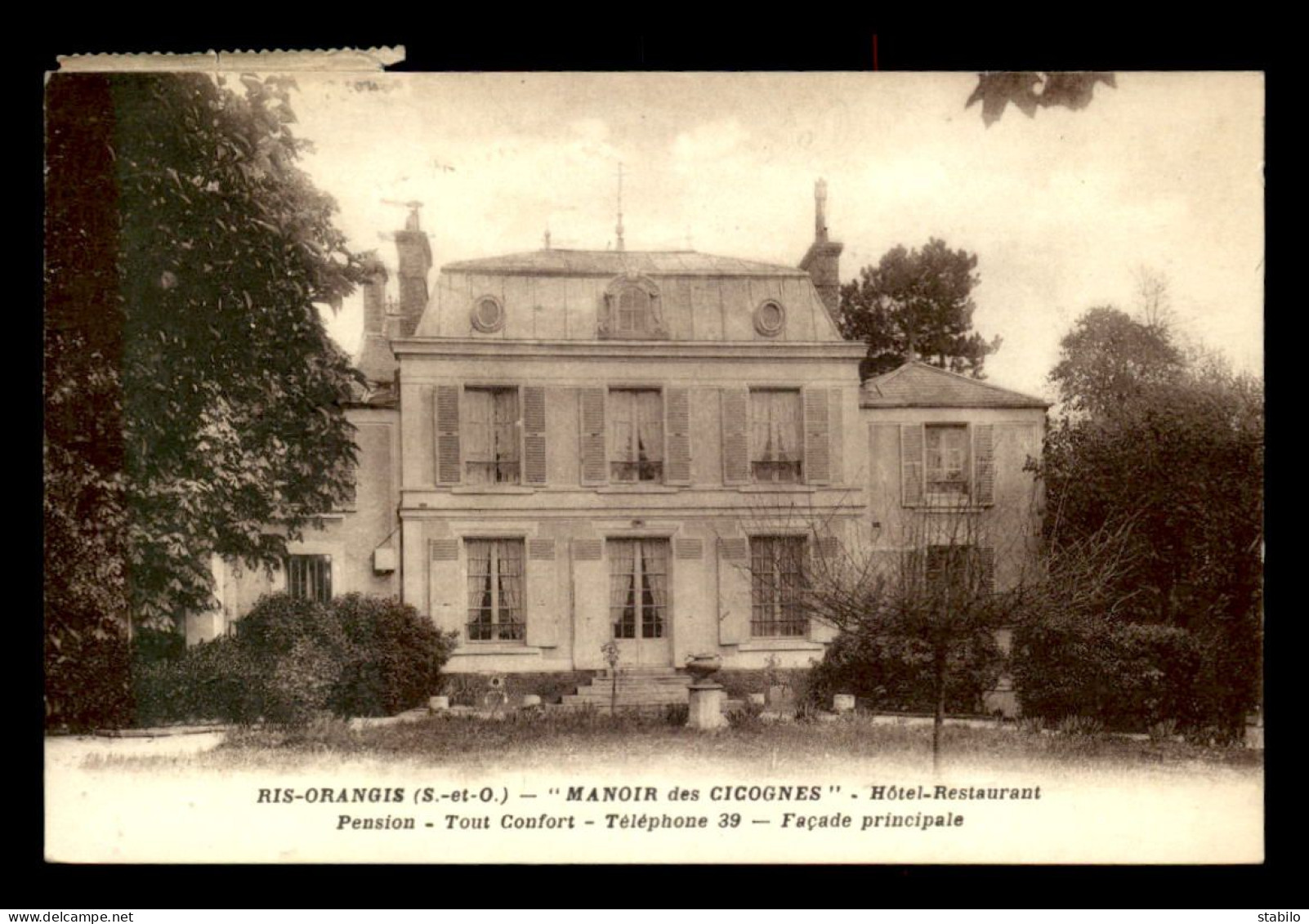 91 - RIS-ORANGIS - MANOIR DES CIGOGNES, HOTEL-RESTAURANT - PENSION - TOUT CONFORT - TELEPHONE 39 - FACADE PRINCIPALE - Ris Orangis