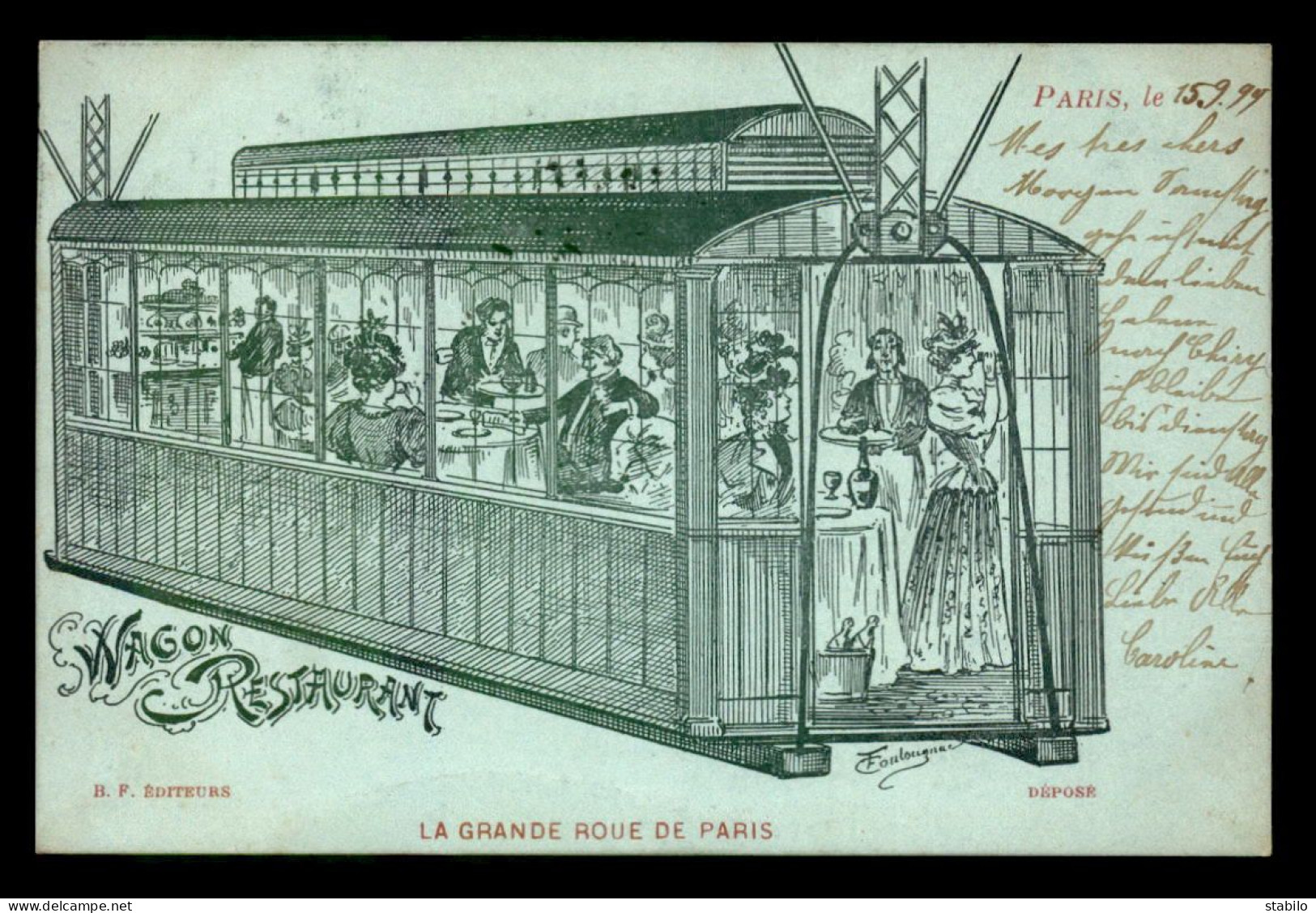 75 - PARIS - ILLUSTRATEURS - LA GRANDE ROUE - WAGON-RESTAURANT - CARTE VOYAGE EN 1899 - Andere Monumenten, Gebouwen