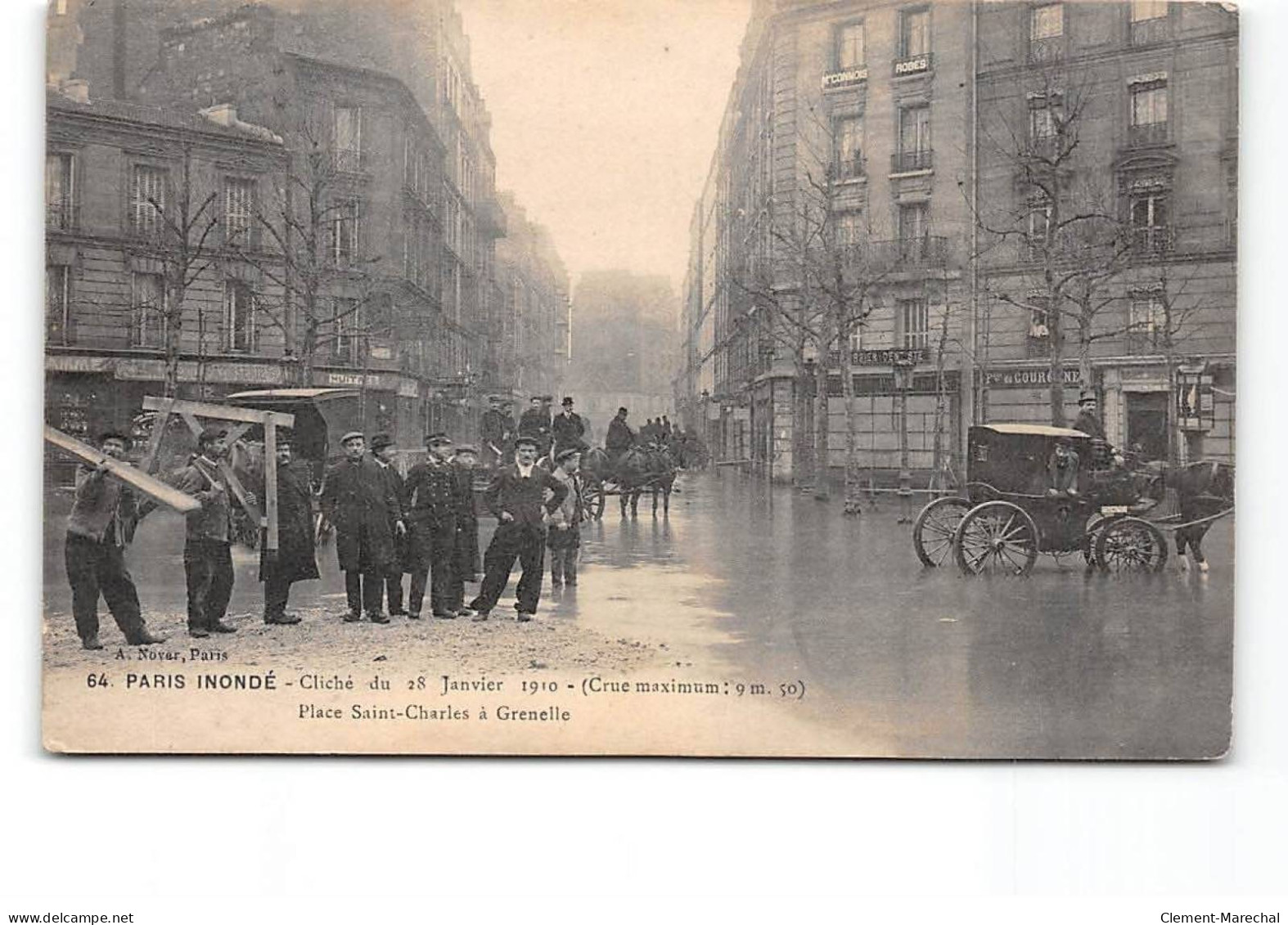 PARIS Inondé - Cliché Du 28 Janvier 1910 - Place Saint Charles à Grenelle - Très Bonétat - Inondations De 1910