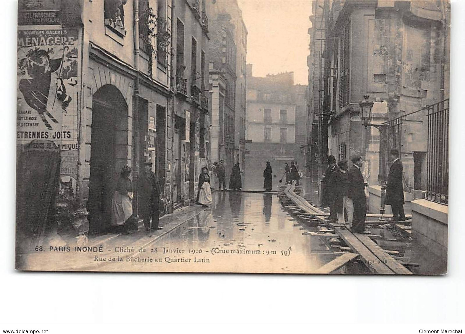 PARIS Inondé - Cliché Du 28 Janvier 1910 - Rue De La Bûcherie Au Quartier Latin - Très Bonétat - Paris Flood, 1910