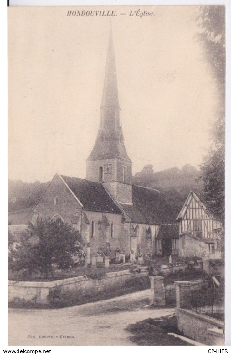 27 - HONDOUVILLE - L'EGLISE + AU DOS CACHET BOITE POSTAL   H  DANS UN CERCLE - Other & Unclassified