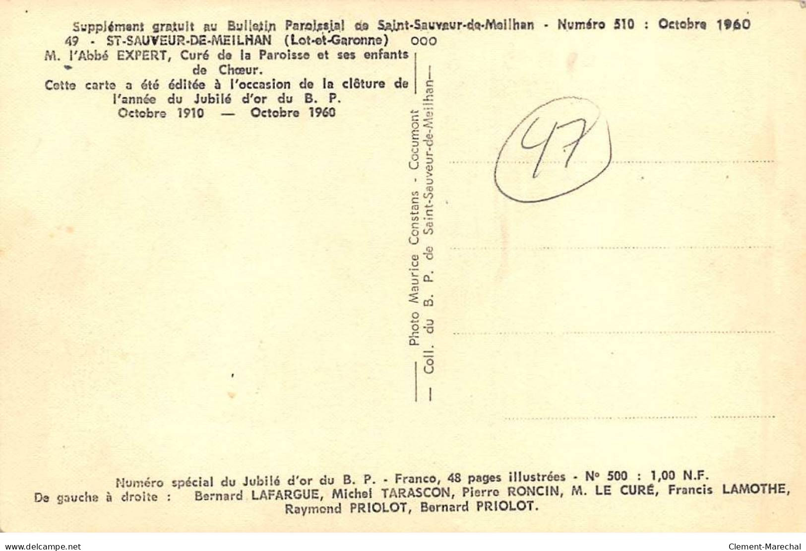 SAINT SAUVEUR DE MEILHAN - M. L'Abbé Expert Et Ses Enfants De Choeur - Octobre 1960 - Très Bon état - Autres & Non Classés