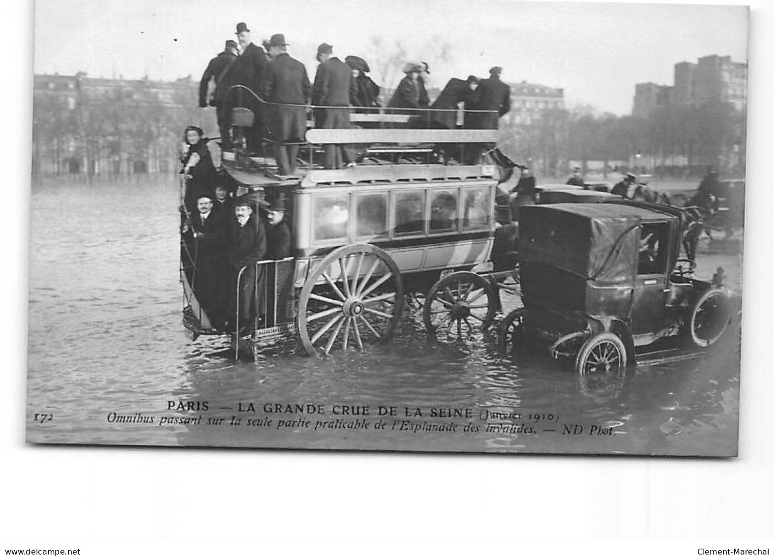 PARIS - La Grande Crue De La Seine - Janvier 1910 - Omnibus Passant Esplanade Des Invalides - Très Bon état - Überschwemmung 1910