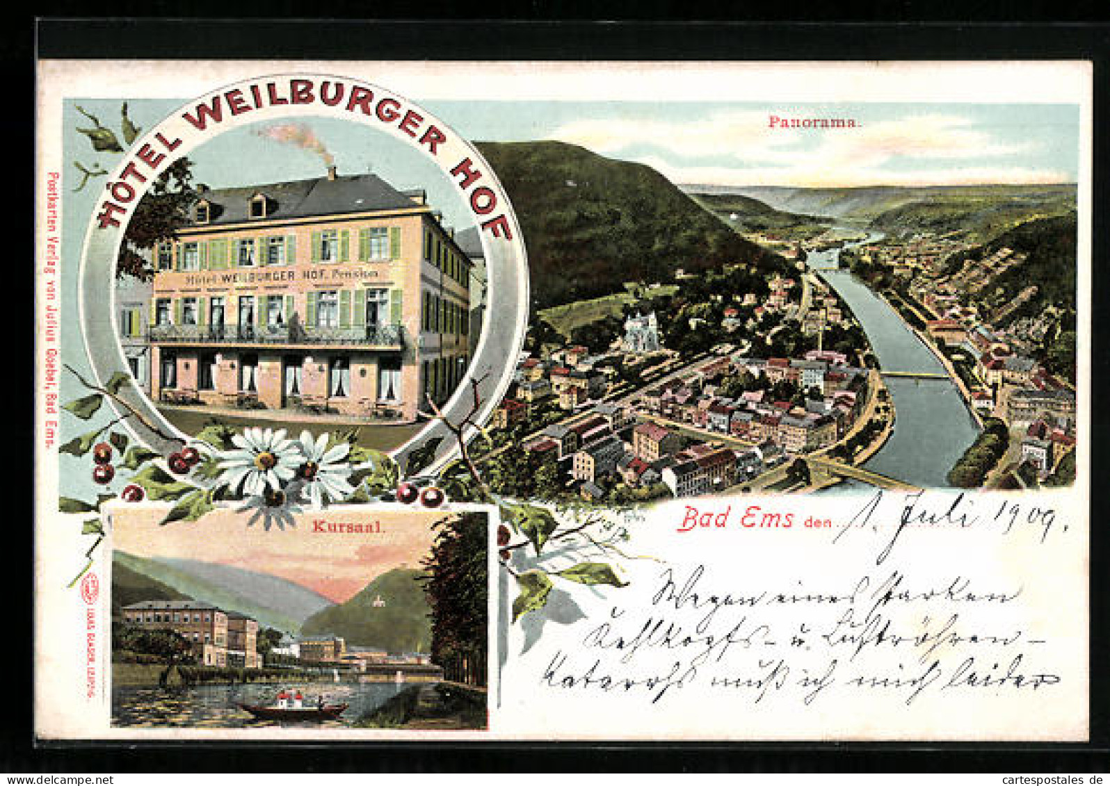 AK Bad Ems, Panorama Aus Der Vogelschau, Kursaal, Hotel Weilburger Hof  - Bad Ems