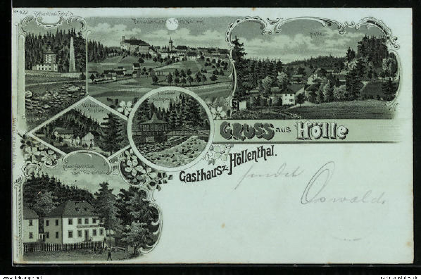 Mondschein-Lithographie Hölle, Gesamtansicht, Totalansicht V. Lichtenberg, Adams Gasthaus Zum Höllenthal  - Andere & Zonder Classificatie