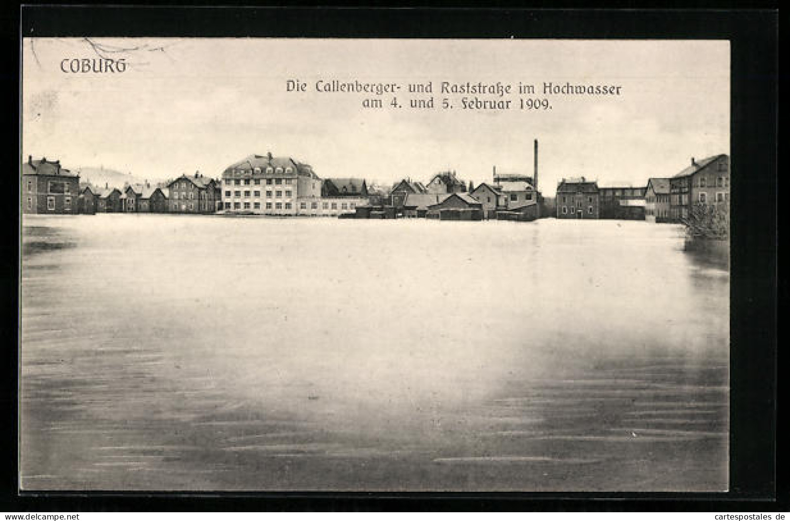 AK Coburg, Überschwemmte Callenberger- Und Raststrasse Im Hochwasser 1909, Mit Häuser-Panorama  - Inondations