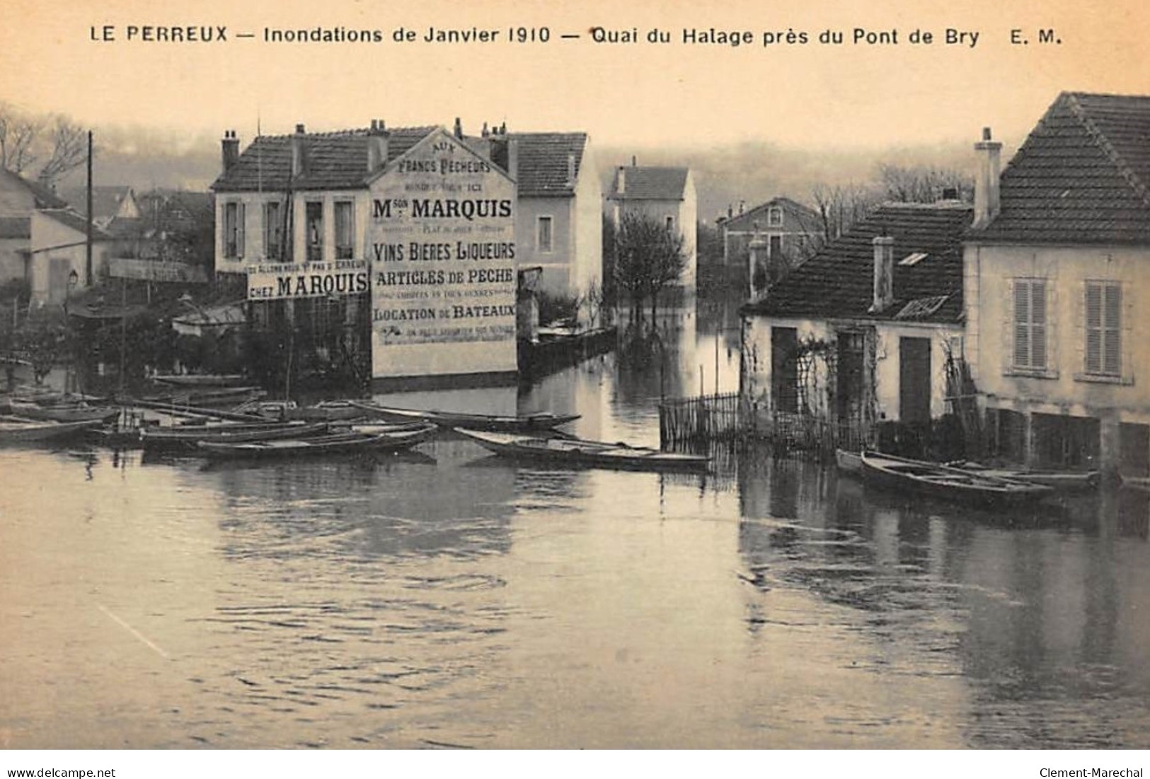 LE PERREUX : Inondations De Janvier 1910 Quai Du Halage Pres Du Pont De Bry - Tres Bon Etat - Le Perreux Sur Marne
