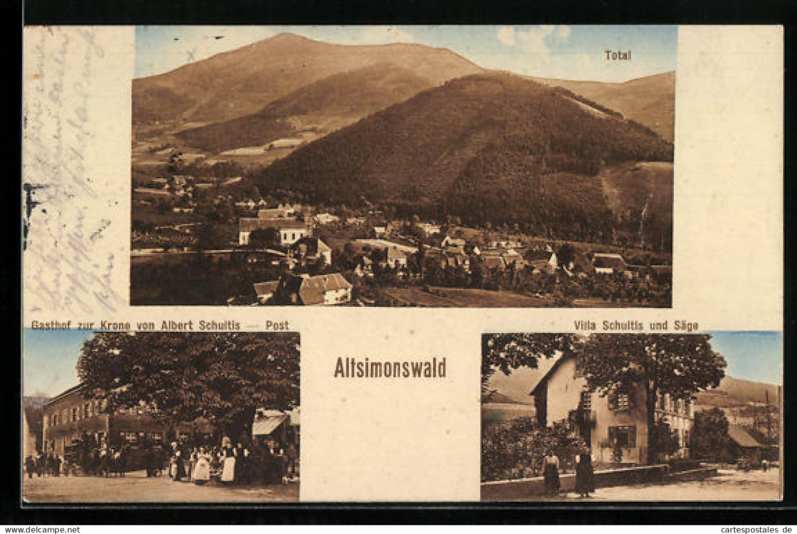 AK Altsimonswald, Ortsansicht, Gasthof Zur Krone V. Albert Schultis, Villa Schultis Und Säge  - Other & Unclassified