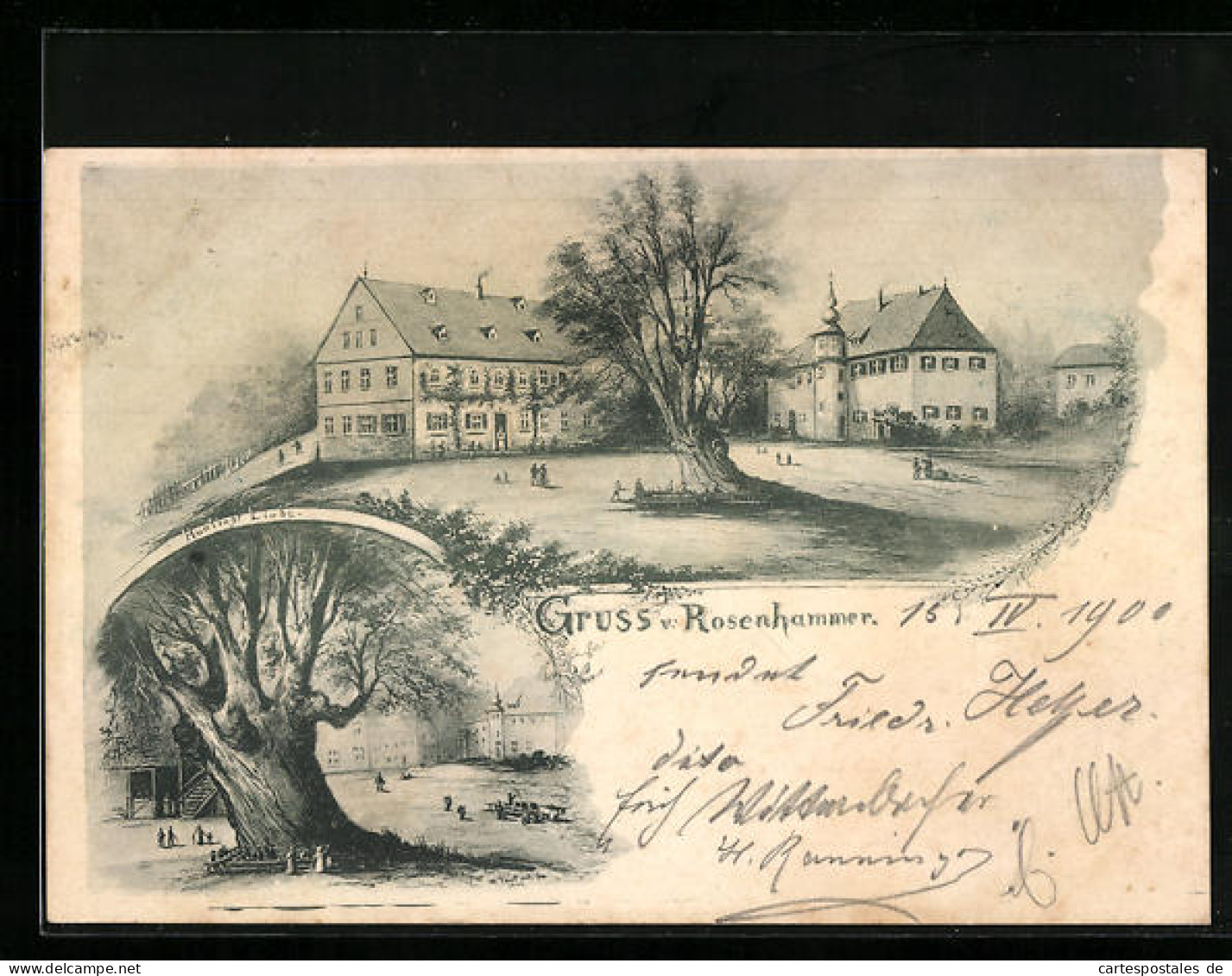 Lithographie Rosenhammer, Ortsansicht Mit Huntings Linde  - Andere & Zonder Classificatie