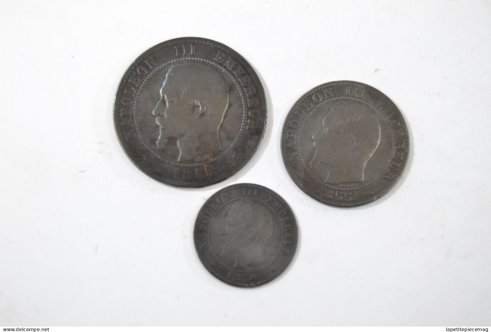 Lot Monnaies Napoléon III 3, 2 Centimes 1854, 5 Centimes 1855, 10 Centimes 1855. - Andere & Zonder Classificatie