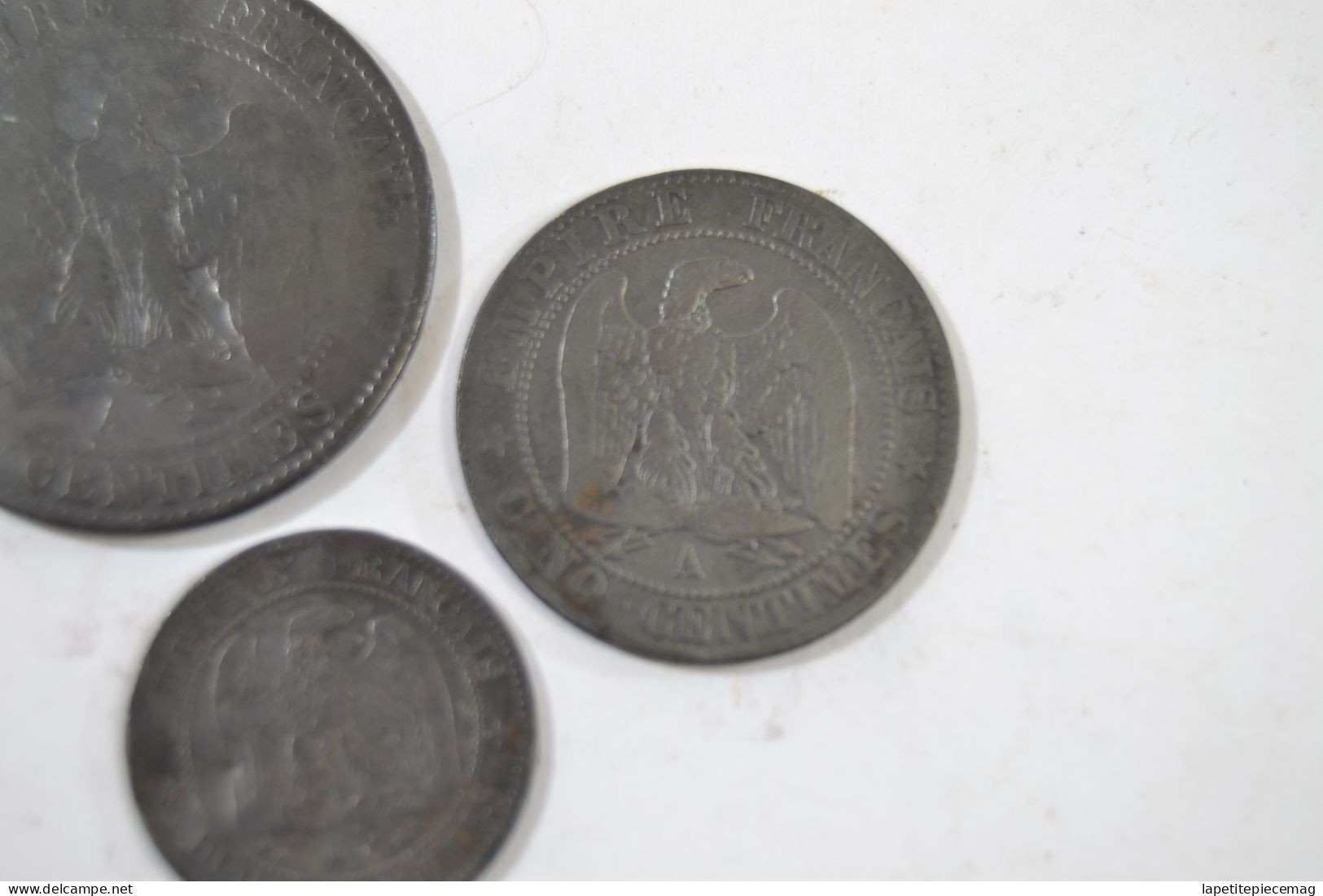 Lot monnaies Napoléon III 3, 2 centimes 1854, 5 centimes 1855, 10 centimes 1855.