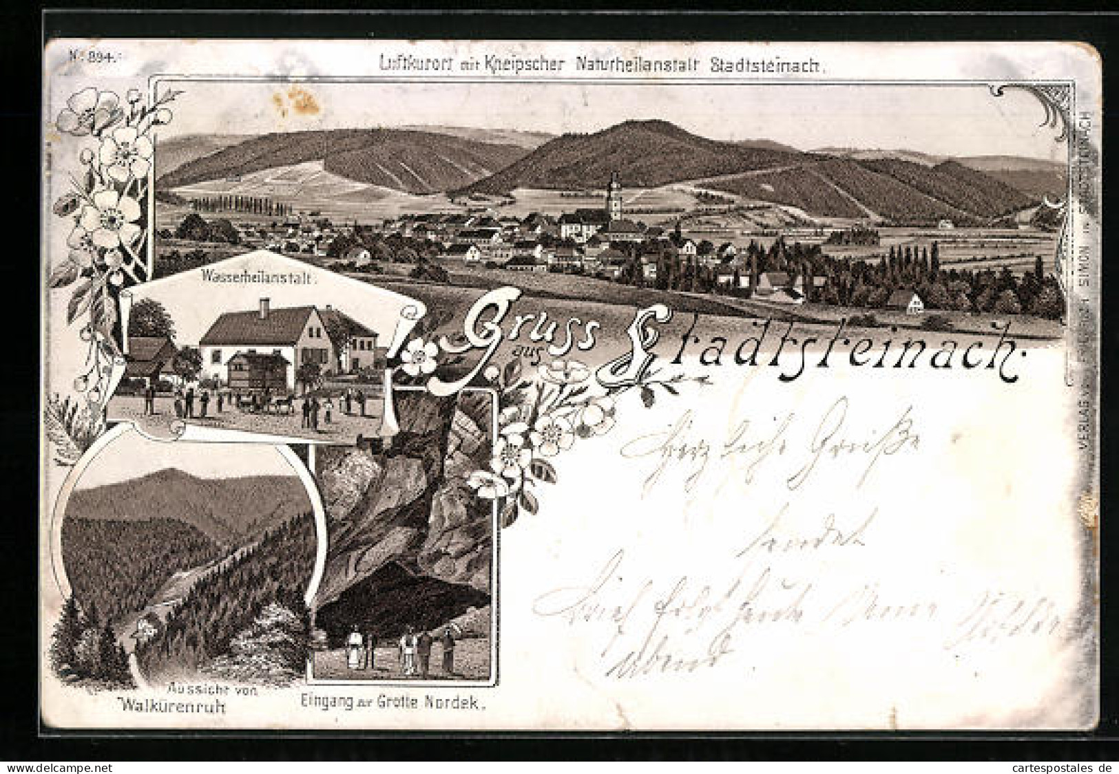 Lithographie Stadtsteinach, Wasserheilanstalt, Kneipsche Naturheilanstalt, Eingang Zur Grotte Nordek  - Andere & Zonder Classificatie