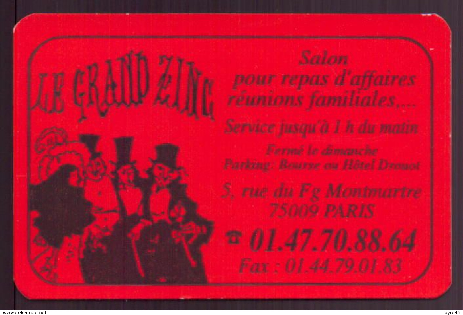 CARTE PUBLICITAIRE LE GRAND ZING A PARIS SALON POUR REPAS D AFFAIRES REUNIONS FAMILIALES - Visiting Cards