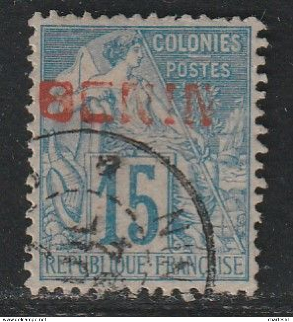 BENIN - N°6B Obl (1892) 15c Bleu Avec Surcharge Rouge - Signé Brun. - Gebruikt