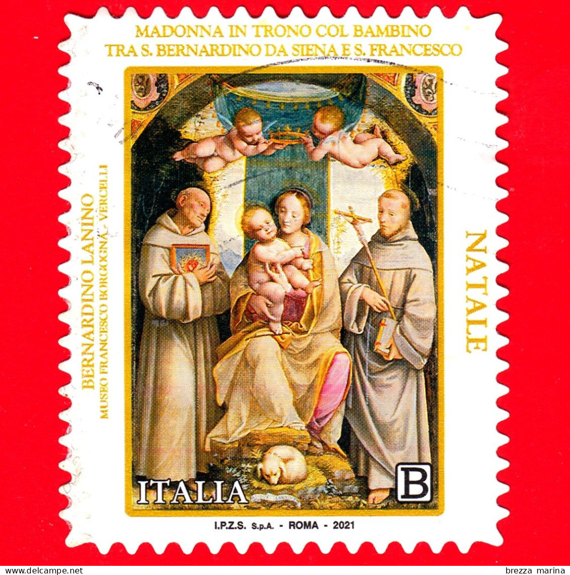 ITALIA - Usato - 2021 - Natale - Madonna Del Cane, Di Bernardino Lanino - In Trono Con S.Bernardino E S.Francesco - B - 2021-...: Gebraucht