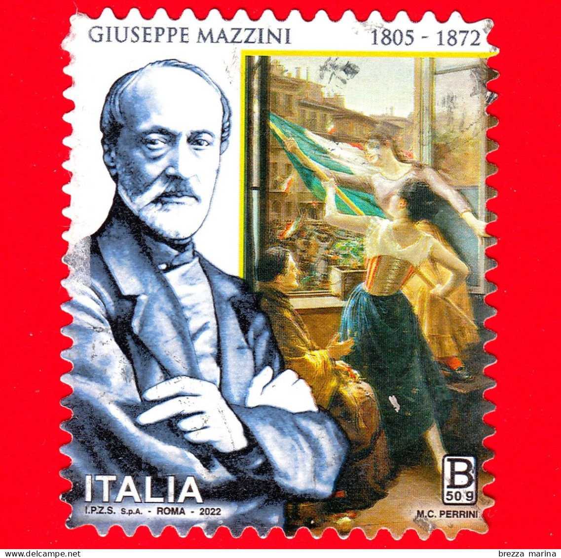 ITALIA - Usato - 2022 - 150 Anni Della Morte Di Giuseppe Mazzini – Ritratto - B 50 G - 2021-...: Oblitérés