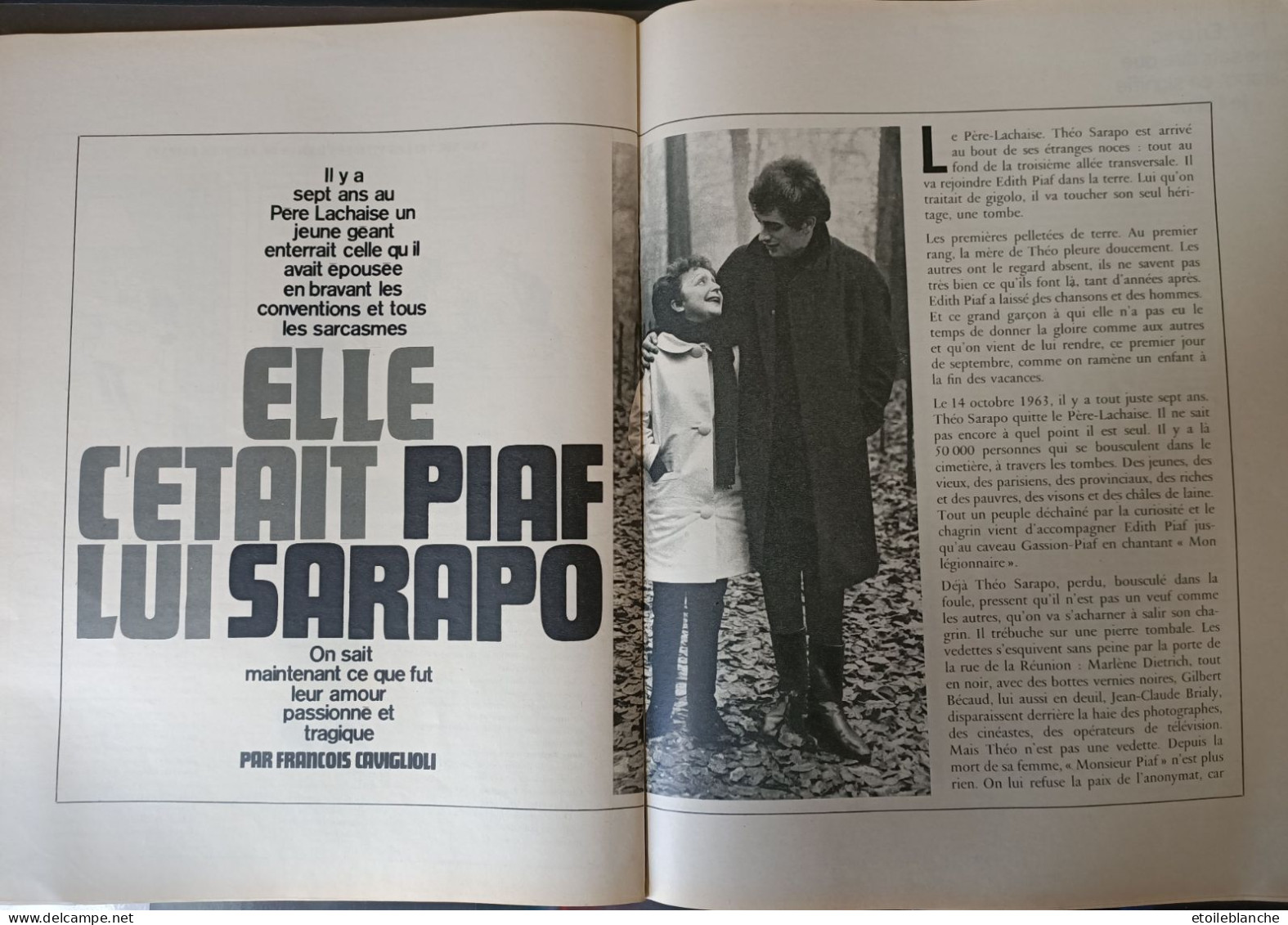 Edith PIAF - Theo Sarapo, Article Paris Match 1970 - Leur Rencontre, Leur Mort, Le Cimetière Père Lachaise - Informations Générales
