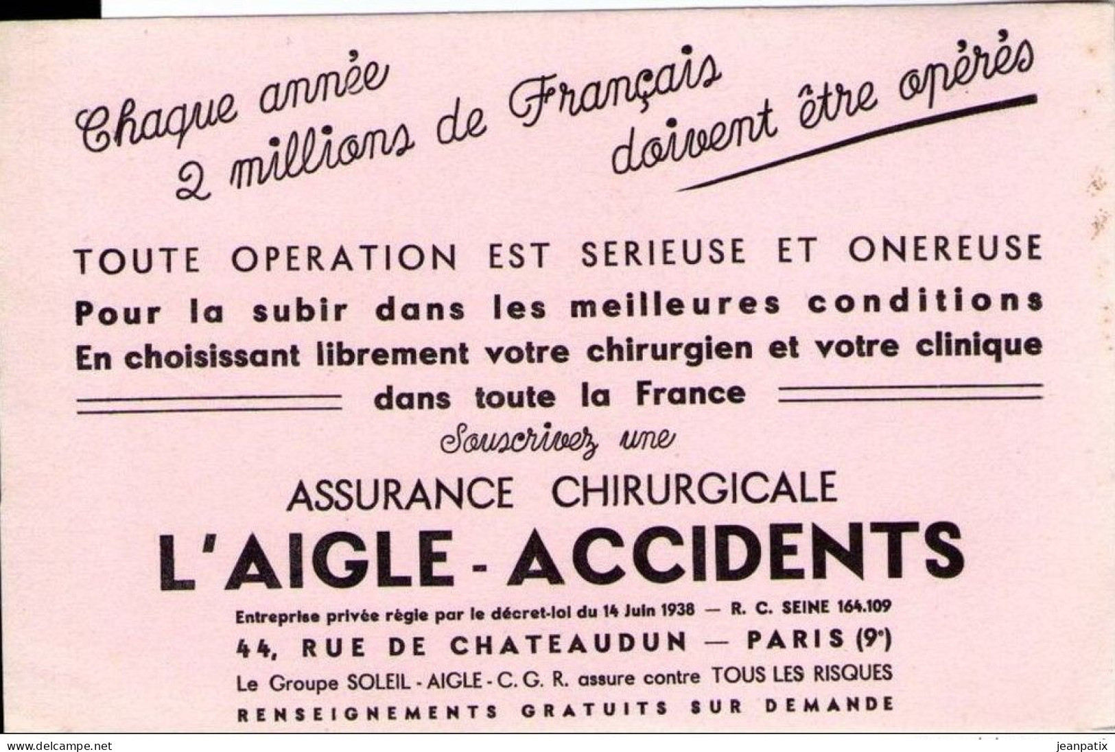 BUVARD  - Assurance Chirurgicale L'AIGLE ACCIDENTS - PARIS (9ème) - Other & Unclassified