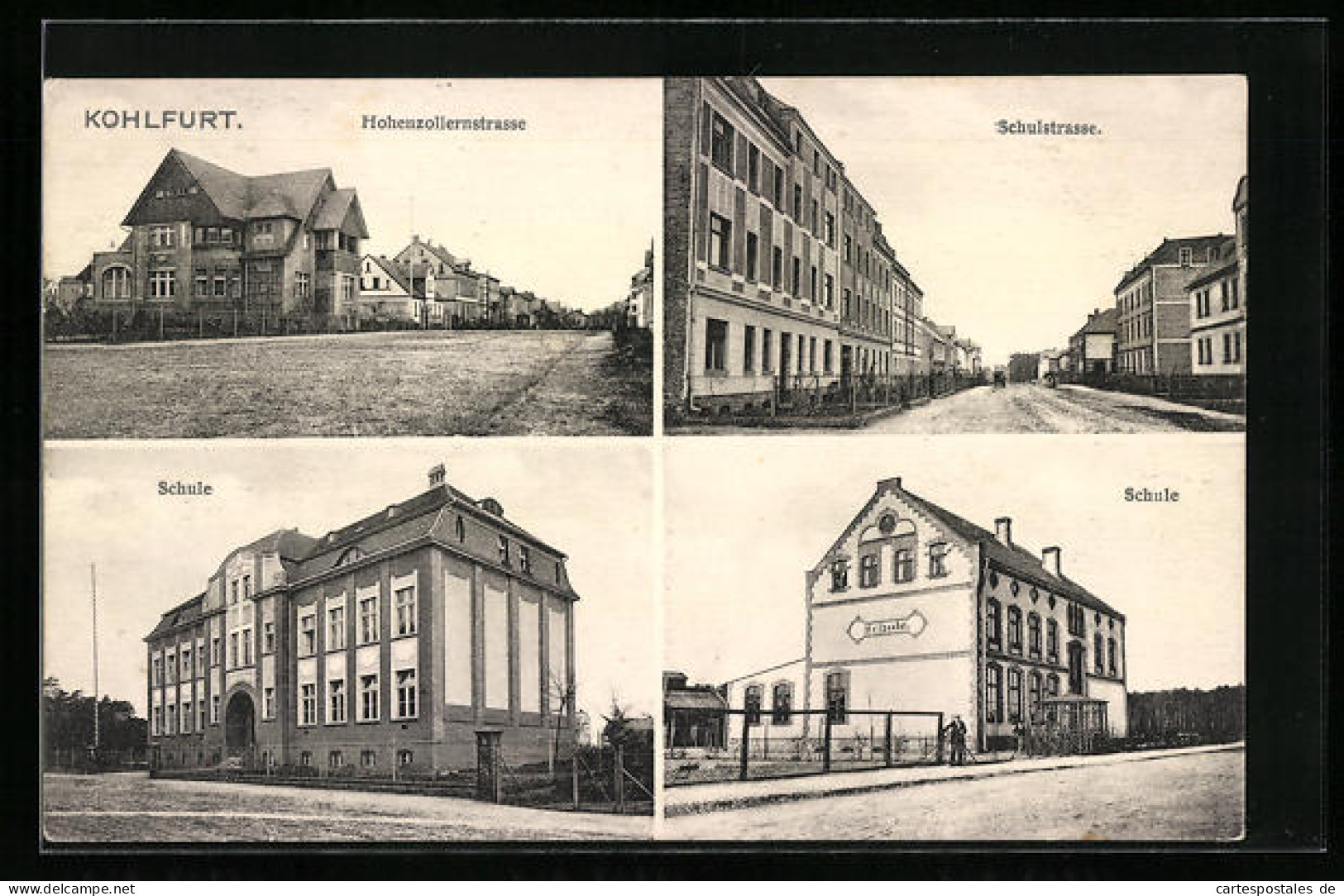 AK Kohlfurt, Hohenzollernstrasse, Schulstrasse, Schule  - Schlesien