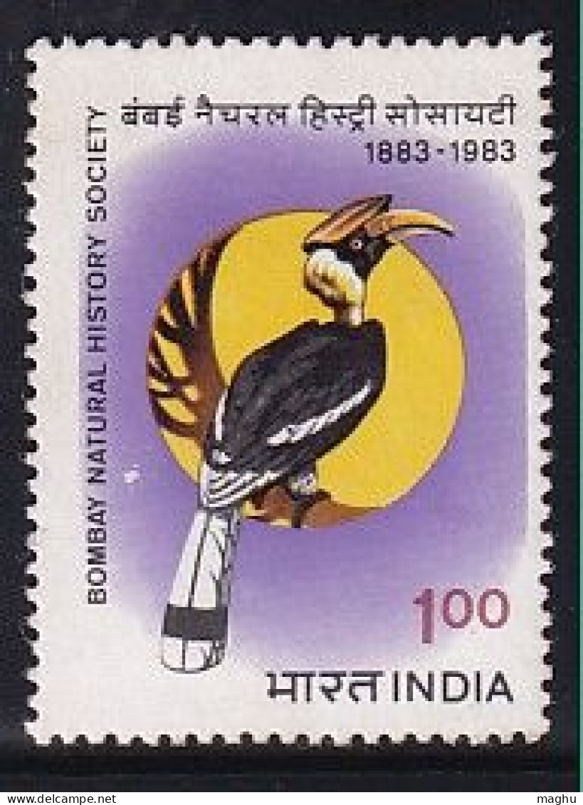 India MH 1983, Cent., Of Bombay Natural History Society, Bird, Great Indian Hornbil. - Ungebraucht