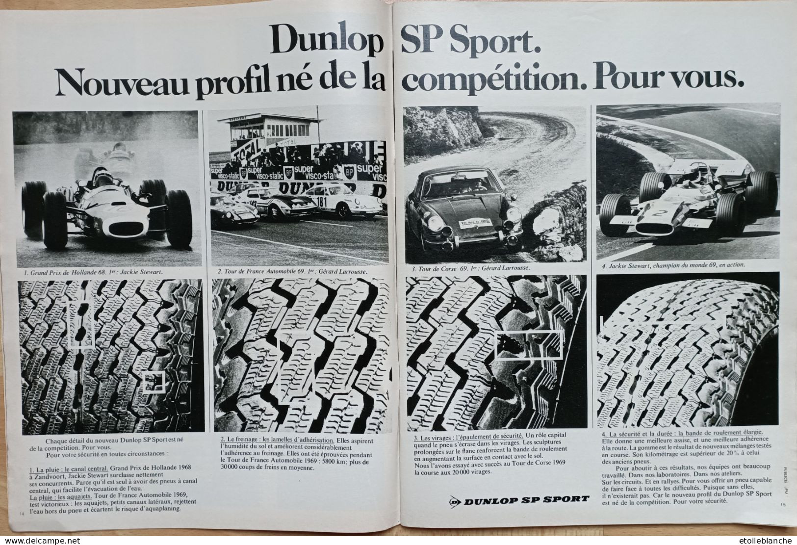 Publicité Paris Match 1970 - Pneu DUNLOP SP Sport, Compétition Automobile, Jackie Stewart, Gerard Larousse - Publicités