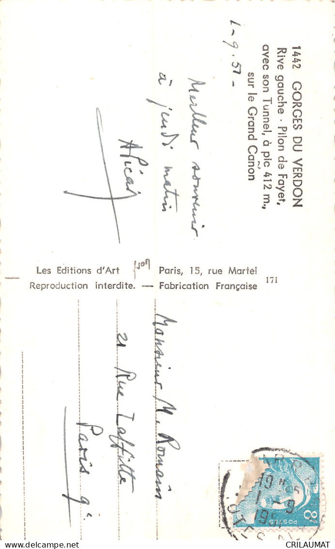 83-GORGES DU VERDON PILON DE FAYET-N°5151-D/0253 - Other & Unclassified