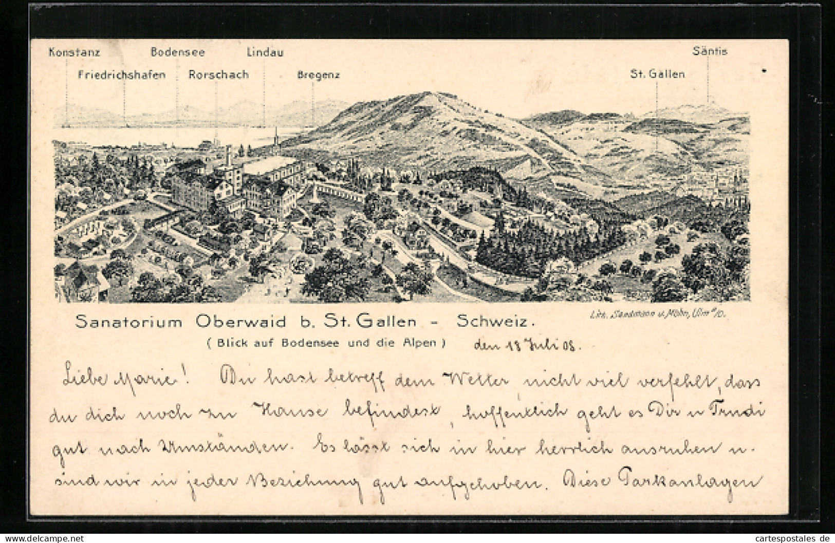 Künstler-AK Oberwaid B. St. Gallen, Blick Auf Bodensee Und Alpen, Säntis, Bregenz  - Sankt Gallen