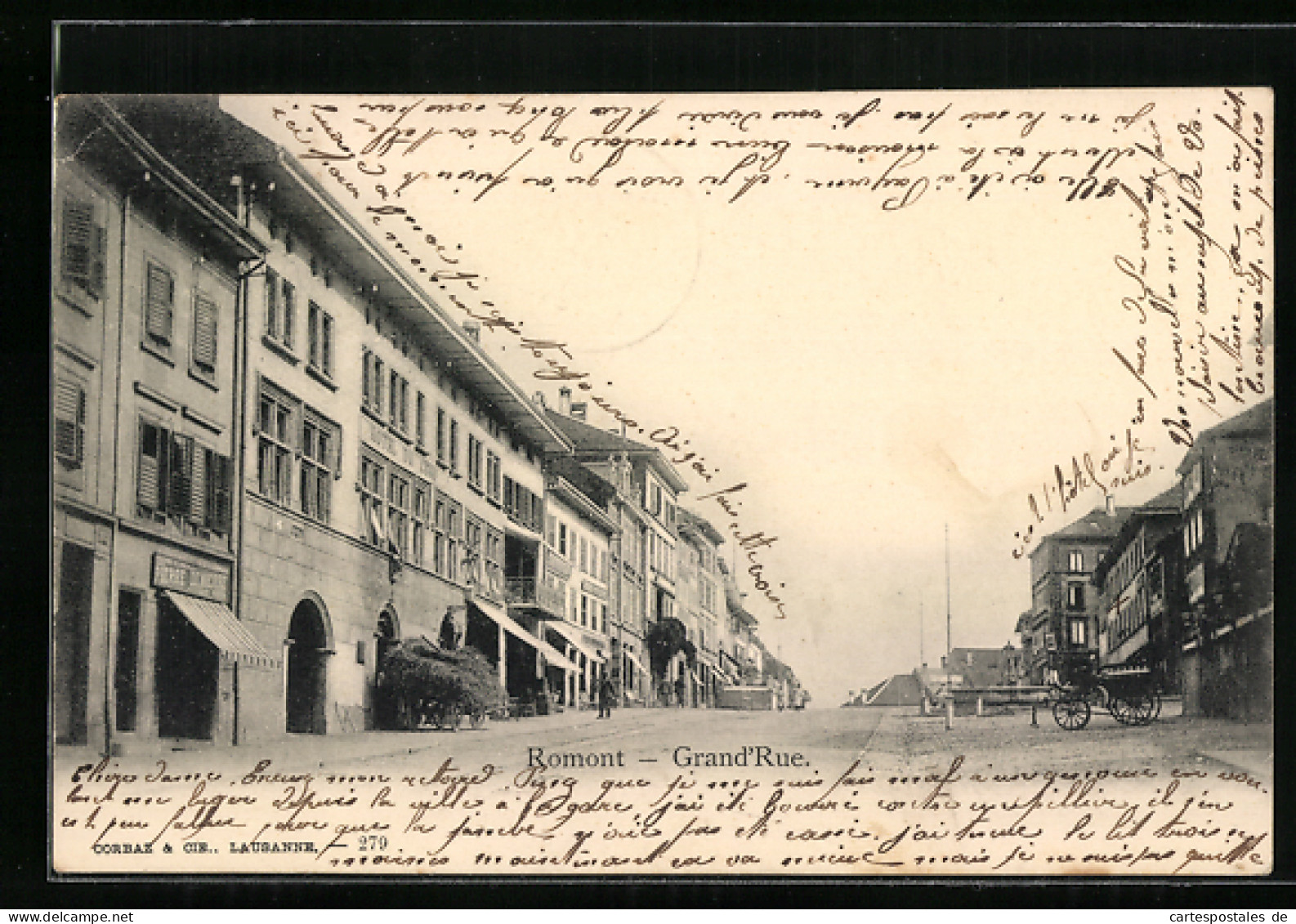 AK Romont, Grand`Rue Mit Geschäften  - Romont