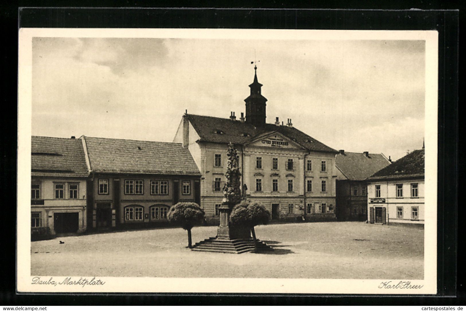 AK Dauba I. Bhm., Marktplatz Mit Denkmal  - Czech Republic