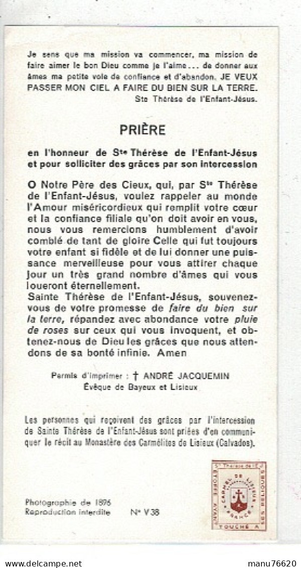 IMAGE RELIGIEUSE - CANIVET : Sainte Thérèse De L'enfant Jésus  - étoffe Ayant Touché La Sainte . - Religione & Esoterismo