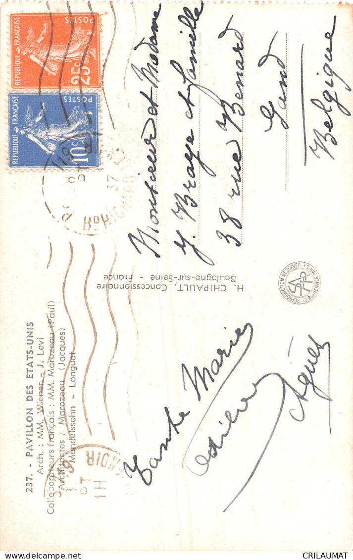 75-PARIS EXPOSITION INTERNATIONALE 1937 PAVILLON DES ETATS UNIS-N°5153-A/0207 - Expositions