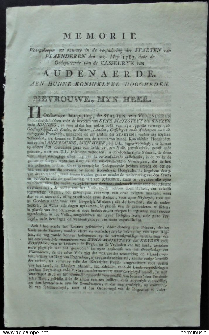 OUDENAARDE Anno 1787. Memorie. - Documents Historiques