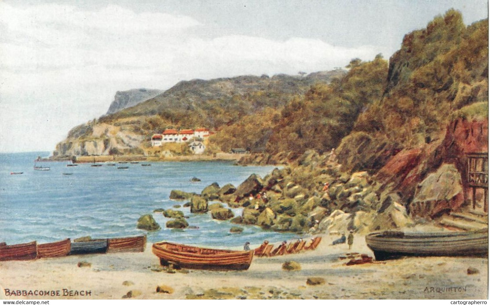 England Babbacombe Beach AQ Quinton Signed Postcard - Quinton, AR