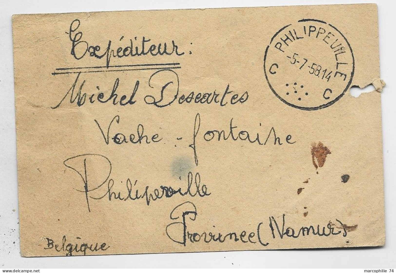 FRANCE TAXE GERBES 10FR+20FR FRANCONVILLE 1953 SUR CARTE POSTALE PAR BALLON DE BELGIQUE PHILIPPEVILLE NAMUR - 1859-1959 Brieven & Documenten