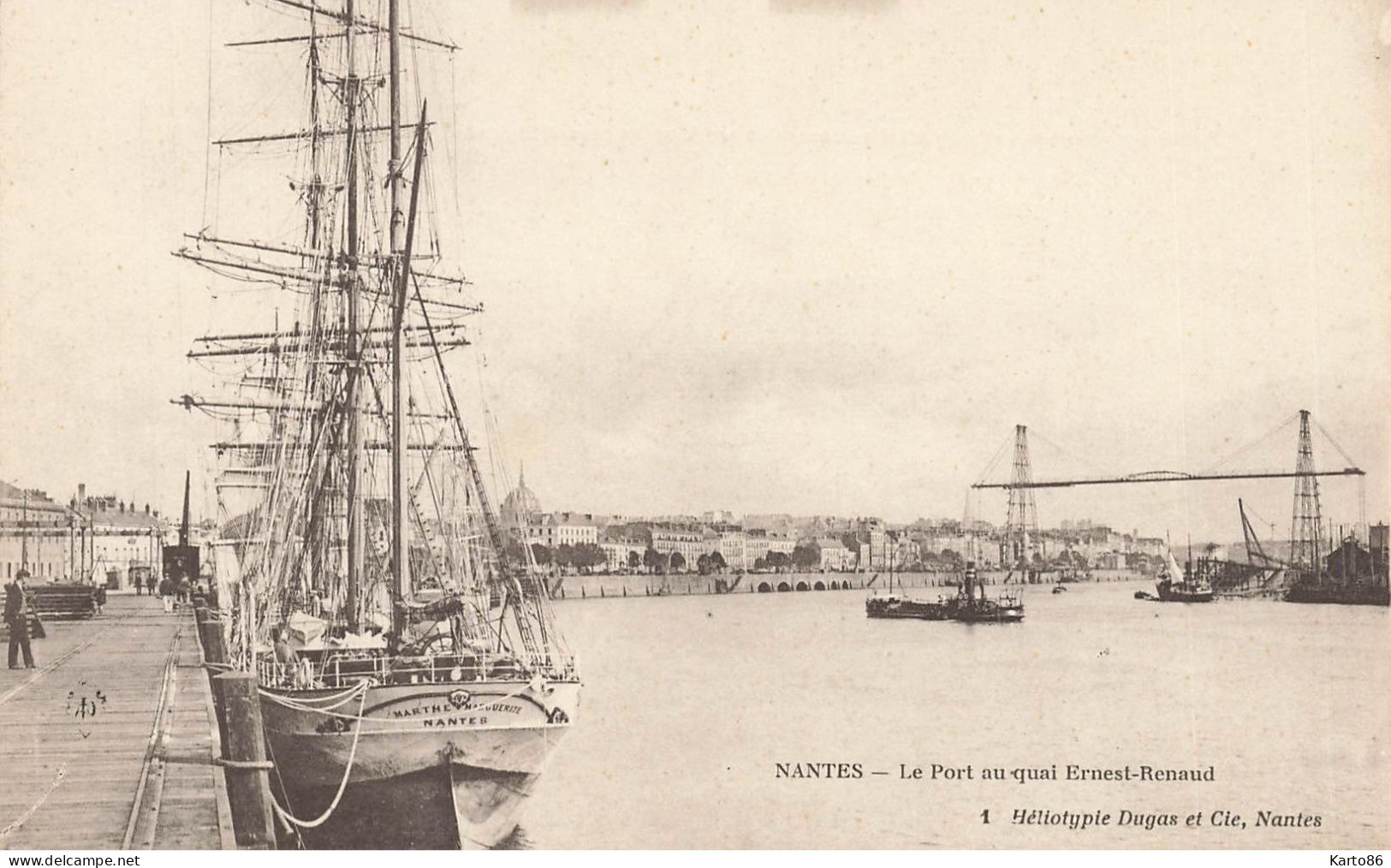 Nantes * Le Port Au Quai Ernest Renaud * Bâteau Voilier 3/4 Mâts Goëlette MARTHE MARGUERITE * Pont Transbordeur - Nantes