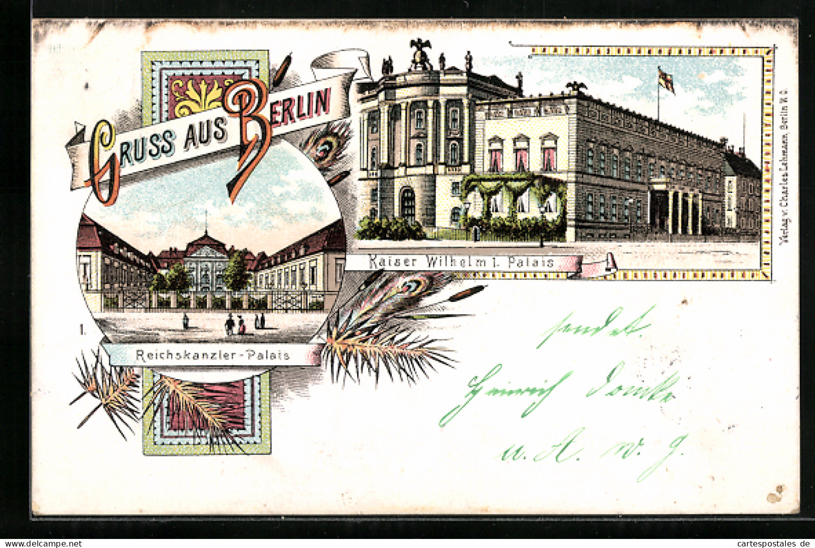 Lithographie Berlin, Kaiser Wilhelm I. Palais, Reichskanzler Palais  - Mitte
