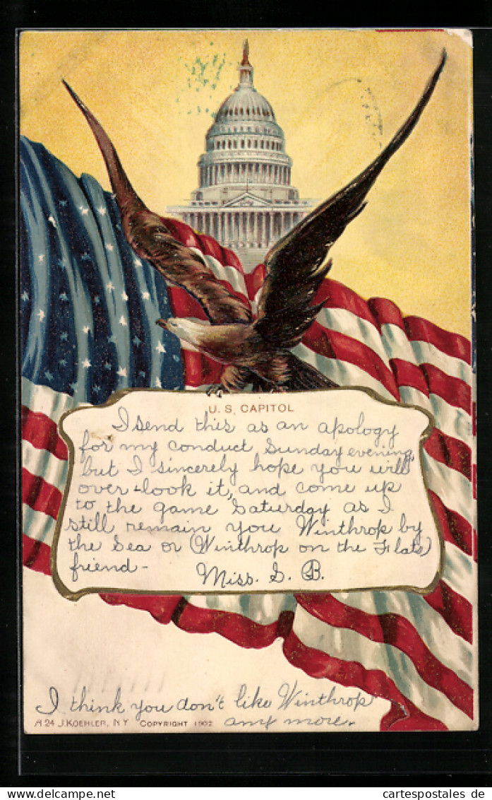 Präge-AK U. S. Capitol, Adler Mit Amerikanischer Flagge  - Sonstige & Ohne Zuordnung