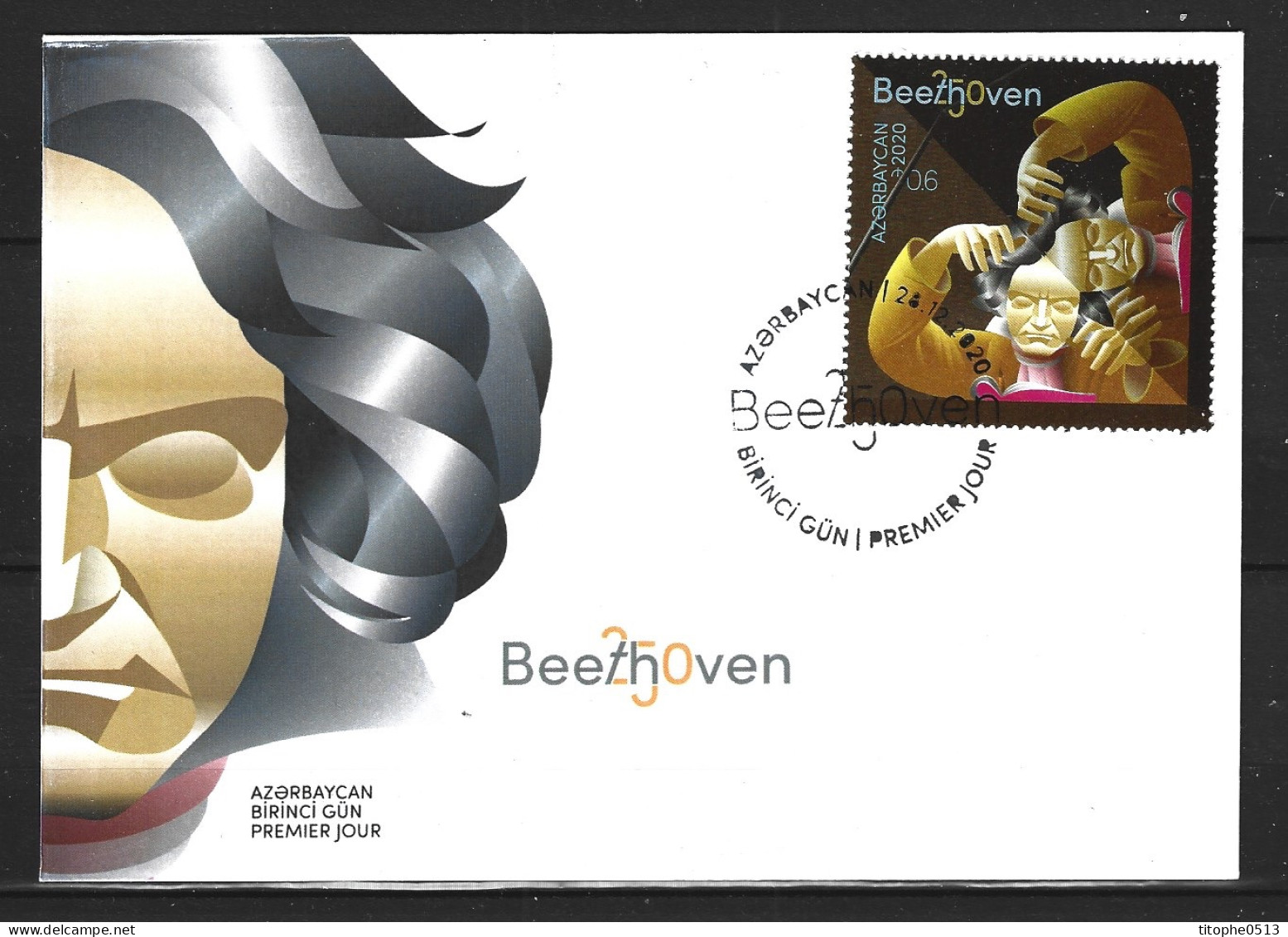 AZERBAIDJAN. N°1260 De 2020 Sur Enveloppe 1er Jour. Beethoven. - Musique